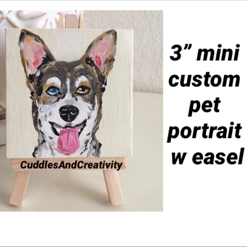 Custom dog cat mini 3” canvas shelf art with easel